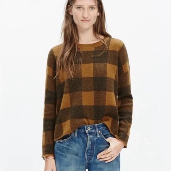 Madewell Sweaters - Madewell Black Golden Brown Buffalo-Style Inkcheck Plaid Sweater XS